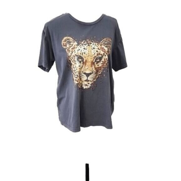 Anthropologie 7 For All Mankind Gray Leopard Graphic Tee Women's Medium - Picture 1 of 7